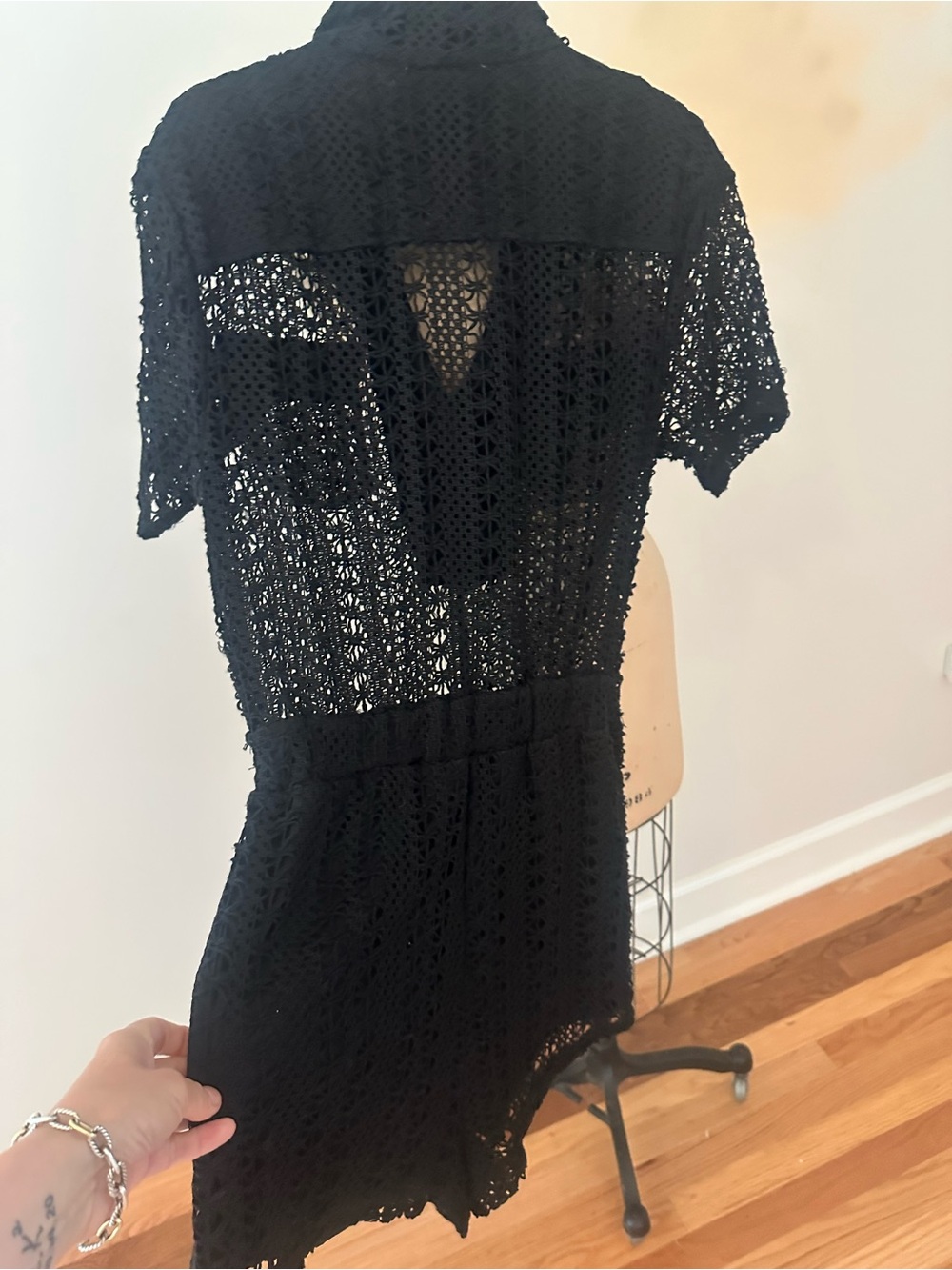 HYFVE Black Crochet Short Sleeve Romper - Picture 5 of 6